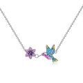 wholesale 925 Sterling Silver Rainbow Hummingbird & Flower Charm Necklace for Women-0-0