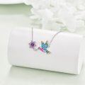 wholesale 925 Sterling Silver Rainbow Hummingbird & Flower Charm Necklace for Women-0-2