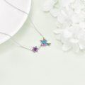 wholesale 925 Sterling Silver Rainbow Hummingbird & Flower Charm Necklace for Women-0-3