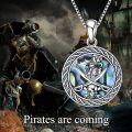 wholesale 925 Sterling Silver Pirate Skull & Crossbones Abalone Shell Pendant Necklace for Women-0-5