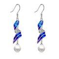 wholesale 925 Sterling Silver Blue Enamel Feather Pearl Dangle Earrings for Women-0-0