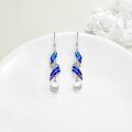 wholesale 925 Sterling Silver Blue Enamel Feather Pearl Dangle Earrings for Women-0-2