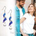 wholesale 925 Sterling Silver Blue Enamel Feather Pearl Dangle Earrings for Women-0-5