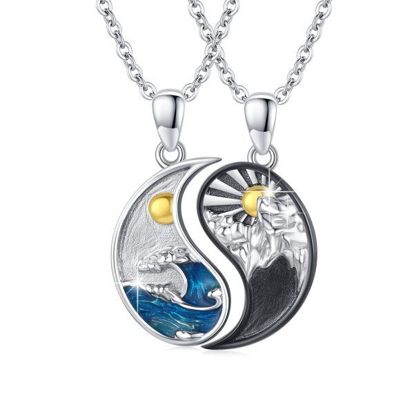 Sterling Silver Mountain And Sea Necklace-0