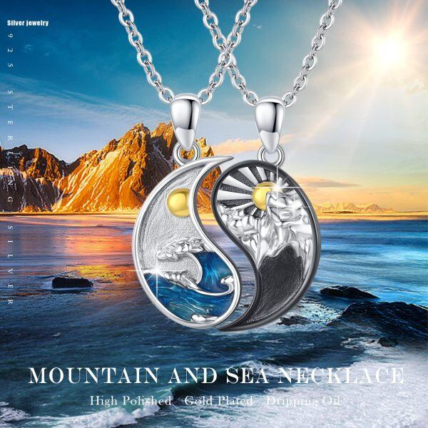 Sterling Silver Mountain And Sea Necklace-5