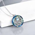 wholesale 925 Sterling Silver Blue Swarovski Crystals Circle Pendant Necklaces for Women-0-2
