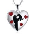 wholesale 925 Sterling Silver Heart-Shaped Love Couples Pendant Necklace with Red Hearts and Black Silhouette Design for Women-0-0