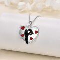 wholesale 925 Sterling Silver Heart-Shaped Love Couples Pendant Necklace with Red Hearts and Black Silhouette Design for Women-0-4