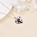 wholesale 925 Sterling Silver Heart-Shaped Love Couples Pendant Necklace with Red Hearts and Black Silhouette Design for Women-0-5