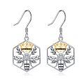 wholesale 925 Sterling Silver Queen Bee Crown Dangle Earrings with Cubic Zirconia and Gold Plating for Women-0-0