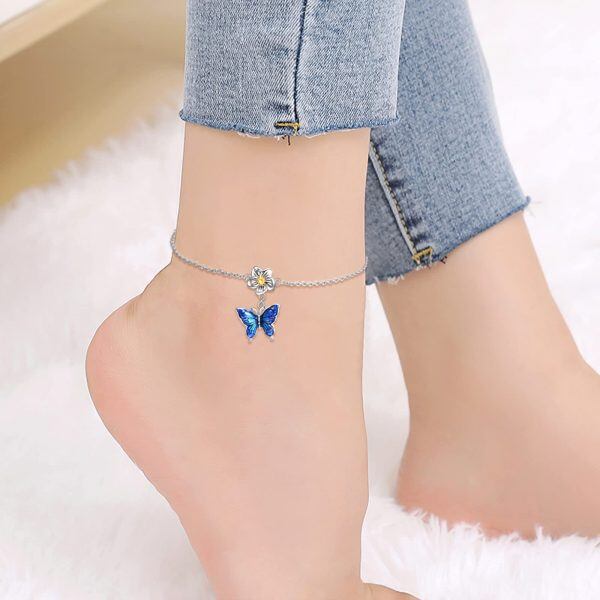 Sterling Silver Butterfly Ankle Bracelets-1