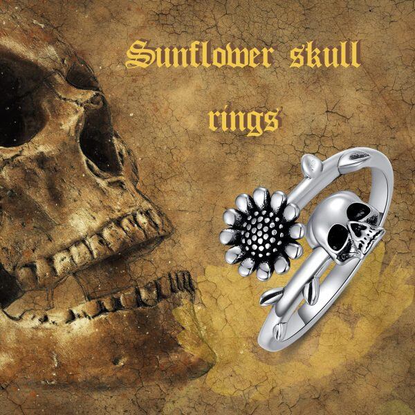 Sterling Silver Rose Skull Rings-1