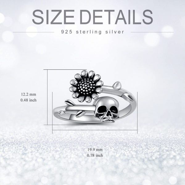 Sterling Silver Rose Skull Rings-3