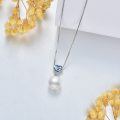 wholesale 925 Sterling Silver Blue Crystal & White Pearl Heart Pendant Necklace for Women-0-3