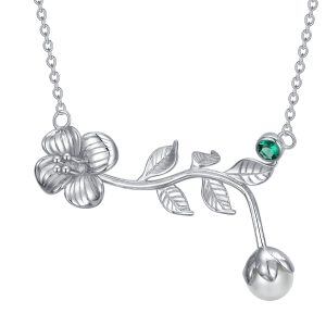 Sterling Silver Flower Necklace-0