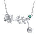 wholesale 925 Sterling Silver Floral Pearl & Emerald Pendant Necklaces for Women-0-0