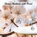 wholesale 925 Sterling Silver Floral Pearl & Emerald Pendant Necklaces for Women-0-5