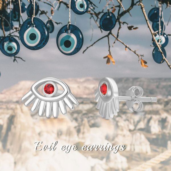 Sterling Silver Evil Eye Stud Earrings-4