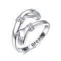 wholesale 925 Sterling Silver Just Breathe Adjustable Ring with Hand Design and Cubic Zirconia Stones for Women-0-0
