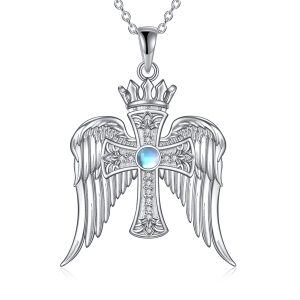 Sterling Silver Cross Wings Necklace-0