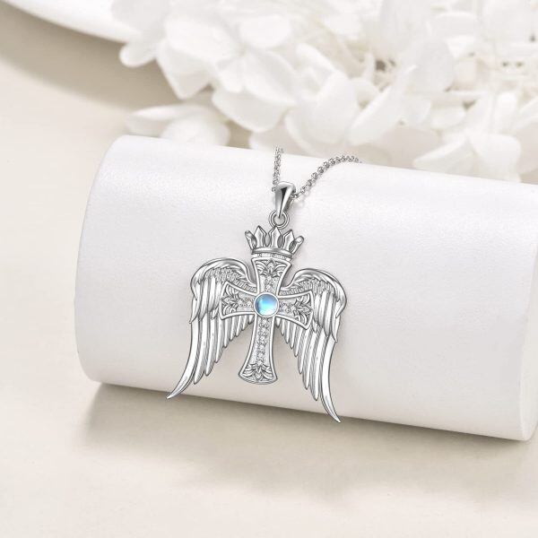 Sterling Silver Cross Wings Necklace-3