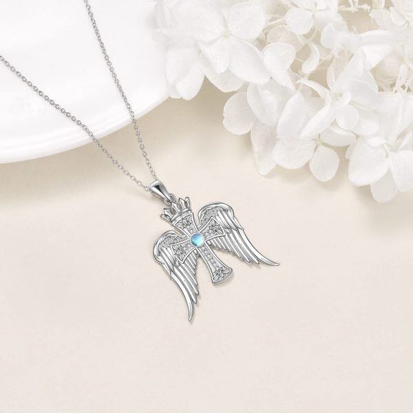 Sterling Silver Cross Wings Necklace-4