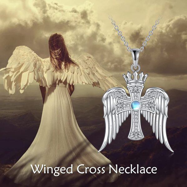 Sterling Silver Cross Wings Necklace-5