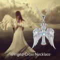 wholesale 925 Sterling Silver Angel Wing Crown Moonstone Pendant Necklace for Women-0-5