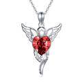 wholesale 925 Sterling Silver Red Austrian Crystal Heart Angel Wings Pendant Necklace-0-0