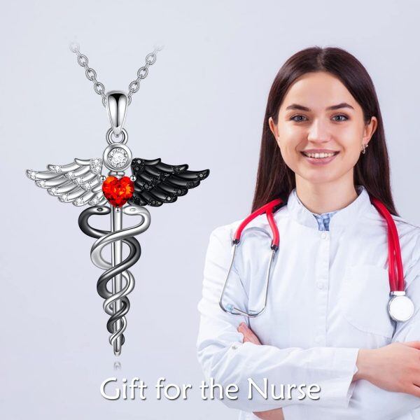 Sterling Silver Angel Wings Nurse Necklace-5