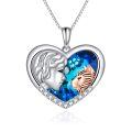 wholesale 925 Sterling Silver Heart-Shaped Girl and Cat Crystal Pendant Necklace for Women-0-0