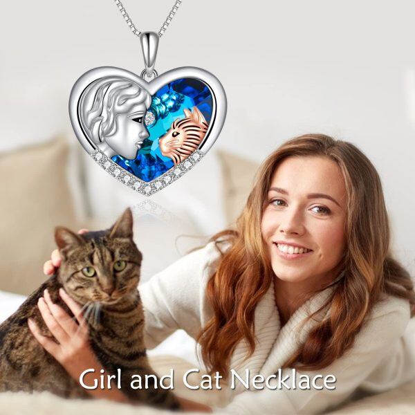 Sterling Silver Girl And Cat Necklace-5