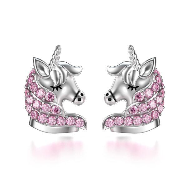 Sterling Silver Unicorn Stud Earrings-0