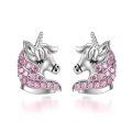 wholesale 925 Sterling Silver Pink Crystal Unicorn Stud Earrings for Girls and Women-0-0