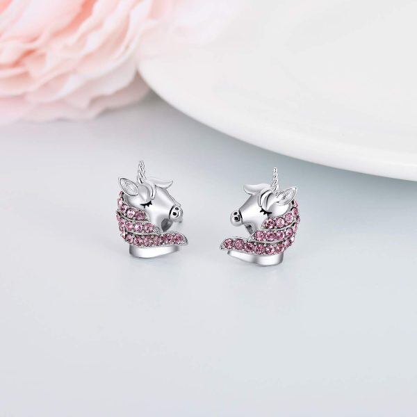 Sterling Silver Unicorn Stud Earrings-1