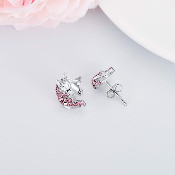 Sterling Silver Unicorn Stud Earrings-2