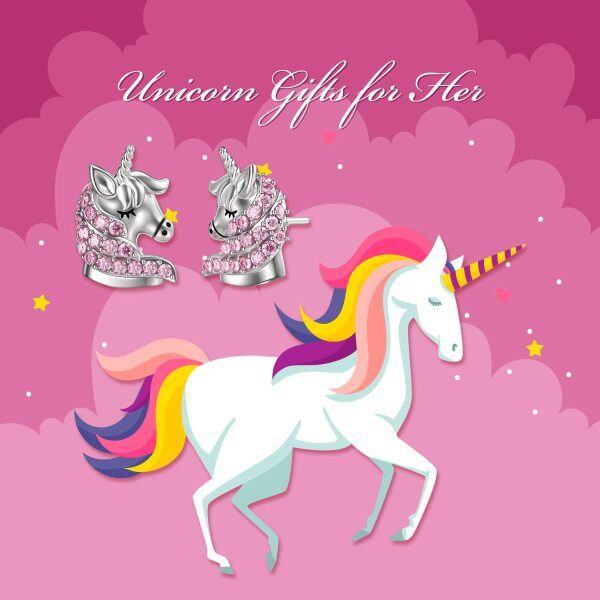 Sterling Silver Unicorn Stud Earrings-5