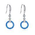 wholesale 925 Sterling Silver Round Blue Opal Dangle Earrings for Women-0-0