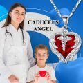 wholesale Sterling Silver Austrian Crystal Caduceus Angel Wing Heart Nurse Necklace-0-11