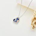 wholesale 925 Sterling Silver Blue Crystal Unicorn and Girl Heart Pendant Necklace for Women 2-Tone -0-2