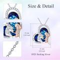 wholesale 925 Sterling Silver Blue Crystal Unicorn and Girl Heart Pendant Necklace for Women 2-Tone -0-3