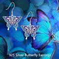 wholesale 925 Sterling Silver Blue & Purple Enamel Butterfly Dangle Earrings for Women-0-5