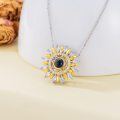 wholesale 925 Sterling Silver 925 Multilingual I Love You Sunflower Pendant Necklace with Black Stone and Gold Accents for Women-0-2
