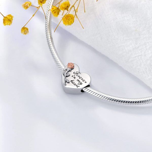 Sterling Silver Rose Heart Charms-2