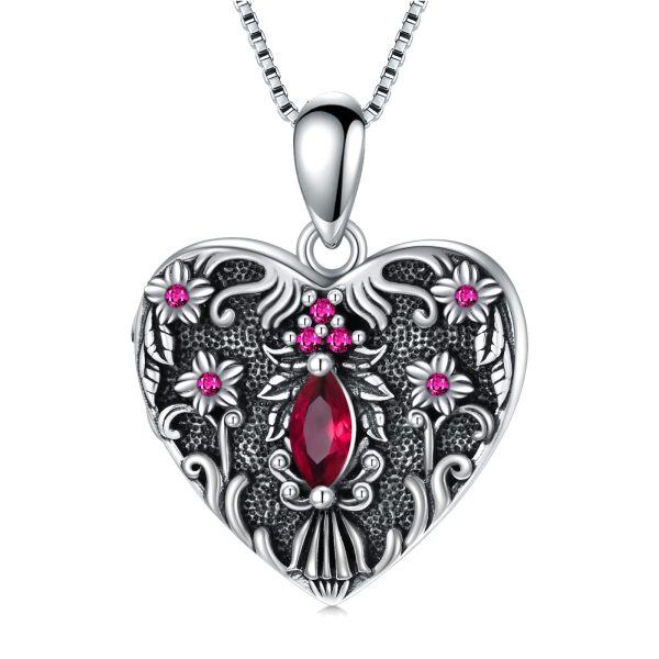 Sterling Silver Flower Heart Necklace-0