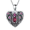 wholesale 925 Sterling Silver Ruby Heart-Shaped Pendant with Floral Design and Cross Charm Necklace for Women-0-0