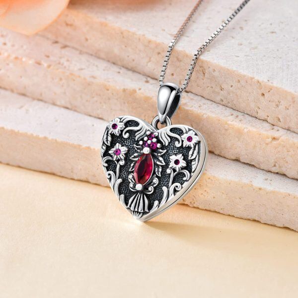 Sterling Silver Flower Heart Necklace-2