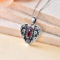 wholesale 925 Sterling Silver Ruby Heart-Shaped Pendant with Floral Design and Cross Charm Necklace for Women-0-2