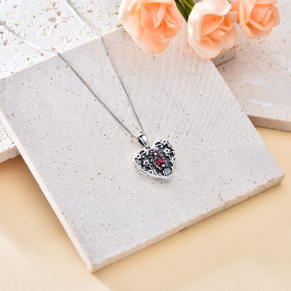 Sterling Silver Flower Heart Necklace-3