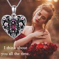 wholesale 925 Sterling Silver Ruby Heart-Shaped Pendant with Floral Design and Cross Charm Necklace for Women-0-4